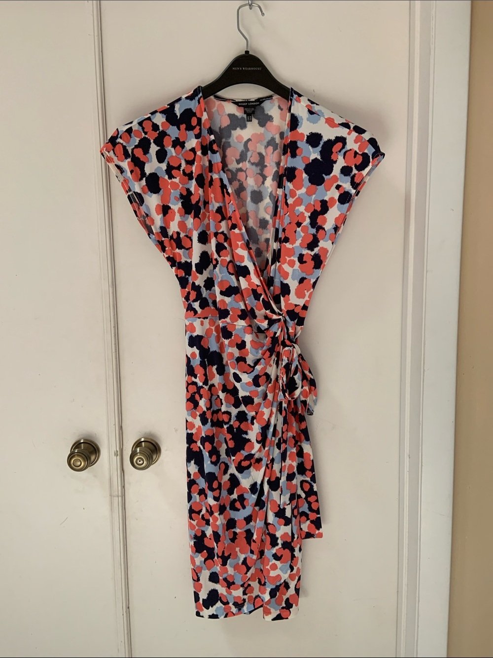 Maggy London Coral, Navy & Light Blue Wrap Midi Dress